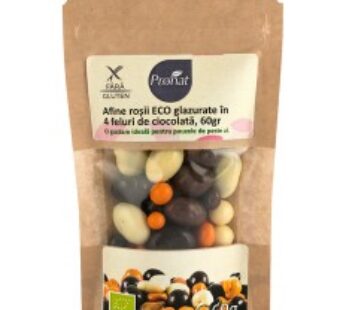 Afine rosii bio, glazurate in 4 feluri de ciocolata, 60 g