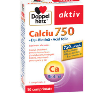 Doppelherz aktiv Calciu 750 + D3 Biotină + Acid Folic, 30 comprimate
