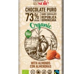 Ciocolata neagra BIO 73% cacao, cu migdale, 150 gr Chocolates Sole