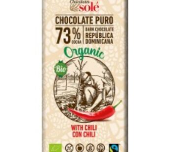 Ciocolata neagra BIO cu chili, 73% cacao, 100 g Chocolates Sole