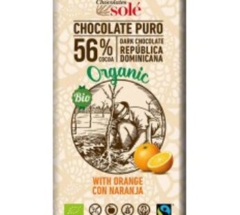 Ciocolata neagra BIO cu portocale, 56% cacao, 100 gr Chocolates Sole