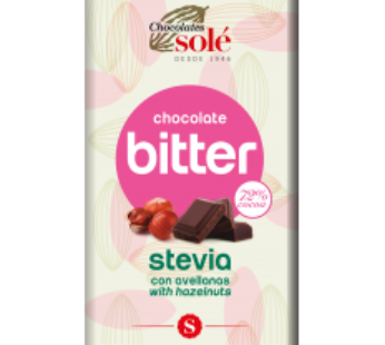 Ciocolata neagra cu alune de padure cu stevie, minim 72% cacao, 100g Chocolates Sole
