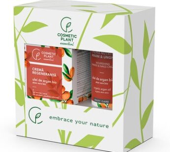 Set cadou Essential – Cremă regenerantă de zi cu ulei de argan bio 50 ml + Cremă nutritivă mâini și unghii cu ulei de argan bio 100 ml – Cosmetic Plant