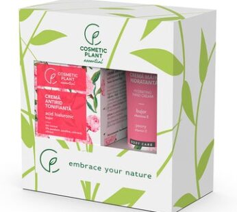 Set cadou Essential – Cremă antirid tonifiantă cu acid hialuronic & bujor 50 ml + Cremă mâini hidratantă cu bujor 100 ml – Cosmetic Plant