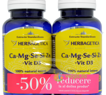 Pachet Ca+Mg+Se+Si+Zn cu Vit D3 Complex Forte 60+60cps – Herbagetica